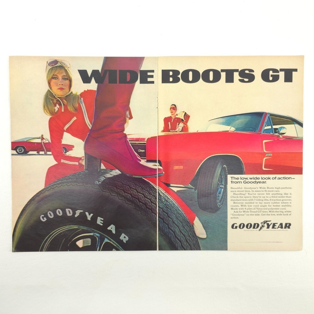 VTG Dodge Charger Goodyear Wide Boots GT Advertising Print Ad Promo Art Tires